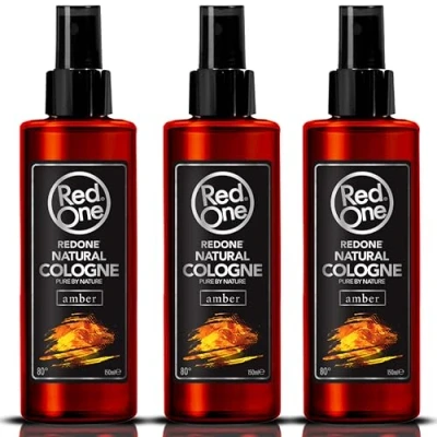 Image of RedOne Natural Barber Cologne Aftershave Spray 3x 150 ml Male Care Product Long Lasting Scent Edp (Amber) 3 PCS
