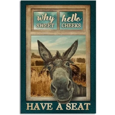 Image of Funny Retro Tin Sign,Funny Metal Sign Donkey Bathroom Decor Wall Art Poster Farmhouse Home Restroom Bathtub Decoration 12x16 Inch