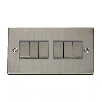 Image of Click Deco 6 Gang 2 Way Ingot 10AX Switch Stainless Steel Grey Inserts