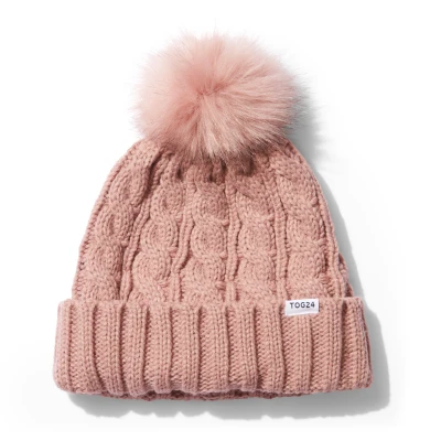 Image of TOG24 Elias Bobble Hat. Womens Hat with Faux Fur Pom Pom. Cable Knit Inner Borg Headband. That Looks Perfect Any Outfit