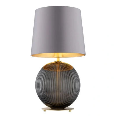 Image of Hamilton Table Lamp With Round Tapered Shade Grey (Gold Inside), Smoky (Fluted), Brushed Brass