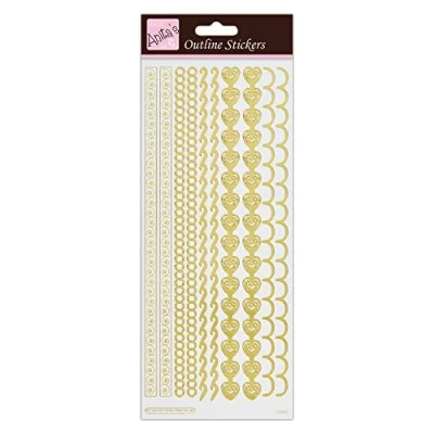 Image of Anitas Outline Stickers, Border, Gold on White, For Scrapbooking, Card Making, Kids Play, Homework, Art, Craft, Embelish, Decorative, Paper, Card, Glass, Metal, Plastic, Foam