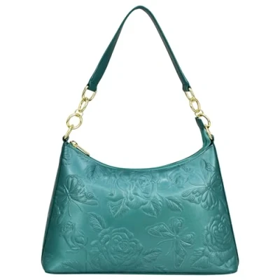 Image of Anuschka Women’s Hand Painted Genuine Leather Hobo with Chain Strap Tooled Rose Teal
