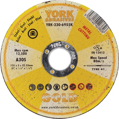 Image of York Abrasives Gold 125X3X22.23MM A30S Flat Cutting Disc