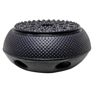 Image of Gr8 Home Cast Iron Black Japanese Style Teapot Warmer Stove Tea Pot Tetsubin Kettle Holder Tealight Candle Stand Heater Base with Hobnail Design