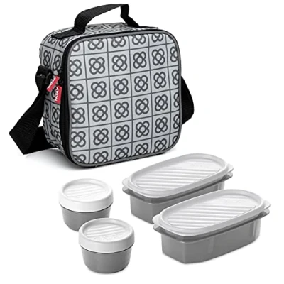 Image of Tatay Urban Food Casual Insulated Lunch Bag, 3L Capacity, 4 Plastic Storage Containers (2 x 0.5 L, 2 0.2 L) BPA Free, Barcelona. Measure 22.5 10 22 cm