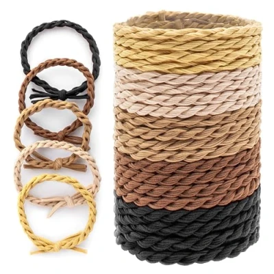 Image of YISCOKO 20PCS Hair Bands for Women,Twist Bobbles Thick Hair,Hair Elastics No Damage,Braid Ties Women,Hairbands,Hair Rubber Bands,Ponytail Holders Women Girls (Maillard).