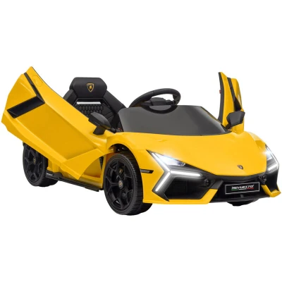 Image of AIYAPLAY Lamborghini Revuelto Licensed Kids Electric Car with Butterfly Doors, 12V Ride On Transport Wheels, Suspension, Remote Control, LED Lights, Music, Horn, for 3 5 Years, Yellow
