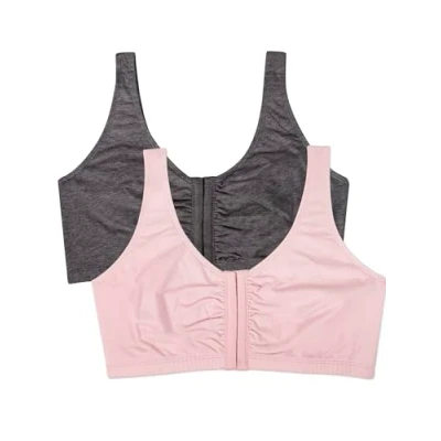 Image of Fruit of the Loom Women&#039;s Front Close Sports Bra, Blushing Rose/Charcoal Heather
