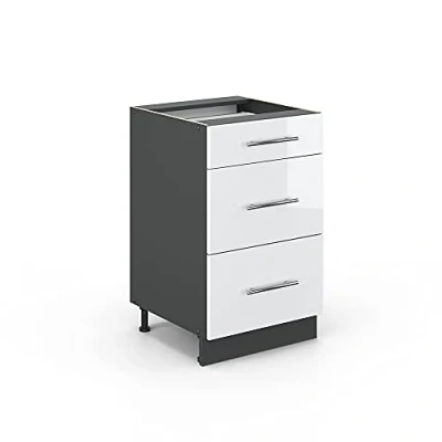 Image of Vicco Kitchen base cabinet Fame Line, White High Gloss/Anthracite, 50 cm without worktop