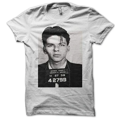 Image of Yohji&#039;s Tees Frank Sinatra Mugshot Men&#039;s White T Shirt (Small)
