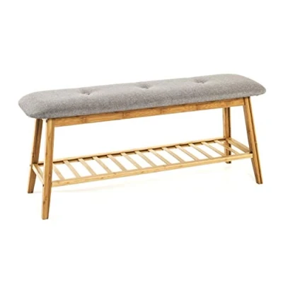 Image of HAKU Mobel Shoe Bench Bamboo, Grey, Fabric Size: W 100 cm X H 44 D 30 cm, Style: Bohemian