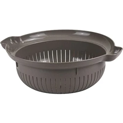 Image of Deep Colander Food Strainer, 30 cm Large with Side Handles, Basket for Vegetable Wash, Sink Colander, Draining Pasta, Rice, Fruit (Brown)