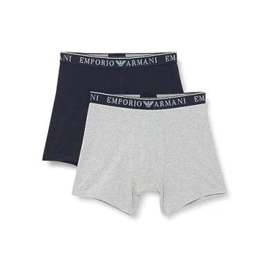 Image of Emporio Armani Herren Men&#039;s 2 pack Endurance Mid Waist Boxer Shorts, Melange Grey/Marine, S EU
