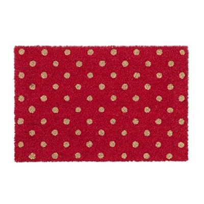 Image of Relaxdays Doormat Coir, Mat with Dots, 40x60, Door Dirt Wiper Indoors &amp; Outdoors, Non Slip, Weatherproof, Red/Brown, 40x60 cm