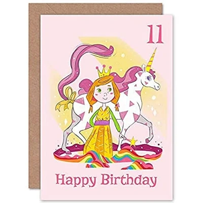 Image of Wee Blue Coo Unicorn Princess Magic 11th Birthday Greeting Card With Envelope Blank Inside Premium Quality