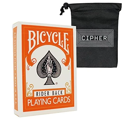 Image of Coloured Bicycle Playing Cards Classic Rider Back Design Includes Cipher Card Bag (Orange)