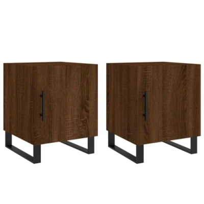 Image of vidaXL Bedside Cabinets 2 pcs Set in Brown Oak Engineered Wood with Metal Feet, Convenient Storage Compartment, Modern Design for Bedroom