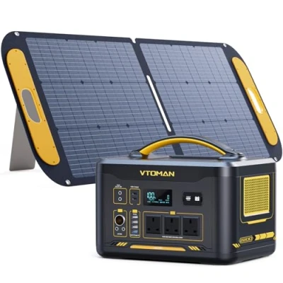 Image of VTOMAN Jump 2200 Portable Power Station with 1*110W Solar Panel 2200W/1548Wh LiFePO4 Battery Powered Generator, 2200W Constant Power, Regulated 12V DC, PD 100W Type C for Camping, Travel