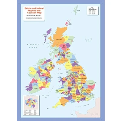Image of Colour blind friendly Counties Wall Map of the British Isles 25.25&quot; x 36&quot; Laminated