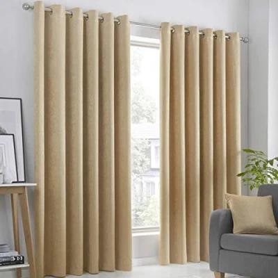 Image of Fusion Strata Woven Eyelet Lined Curtains, Ochre, 66 x 90 Inch, 100% Polyester, W168cm (66&quot;) D228cm (90&quot;)