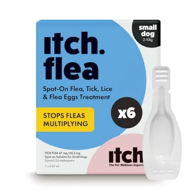 Image of Itch Small Dog Flea &amp; Tick Treatment Spot On Solution Dogs 2kg 10kg Kills Fleas, Lice, Ticks, Eggs and Larvae 6 Pipettes