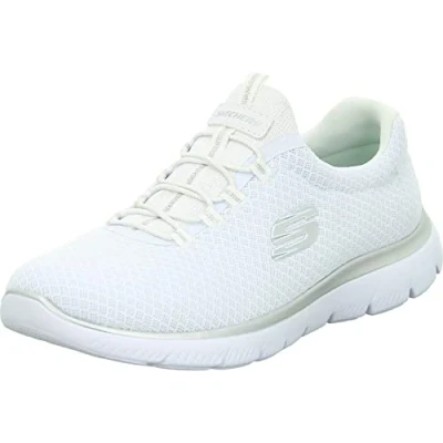 Image of Skechers Womens Summits Top Player Sneaker, White Mesh Silver Trim, 4.5 UK