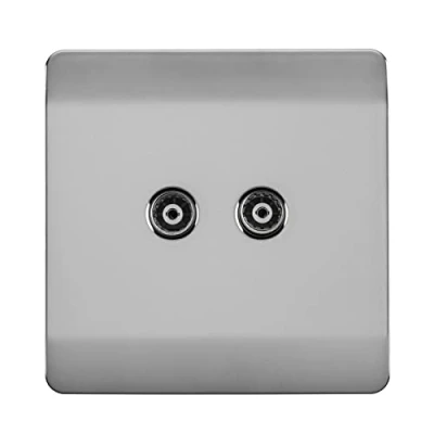Image of Trendi Artistic Modern Glossy Tactile 2 Gang TV Socket Stainless Steel