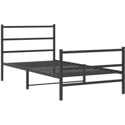 Image of vidaXL Metal Bed Frame without Mattress with Footboard Black 100x200cm