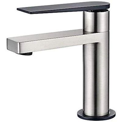 Image of GRIFEMA LYON G11101A Eco Bathroom Basin Mixer Tap with Water Saving Function Aerator, 3/8 Inch Hose, Nickel Brushed/Black