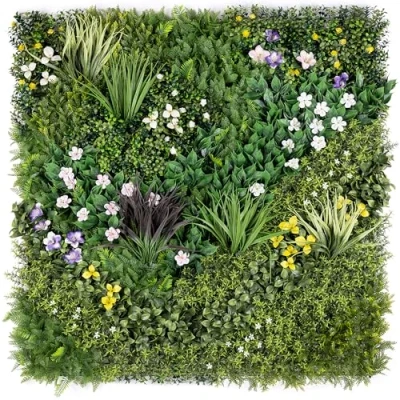 Image of Artificial Living Wall Panels, Spring Bloom Green Plant Flower Foliage, Indoor Outdoor, Home Garden Decoration, Privacy Hedge Fence Screening, UV Stabilised, Waterproof, Natural Look (100cm x 100cm)
