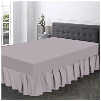 Image of Non Iron Valance Sheet Double Polycotton Fabric Frilly Bedding Sheets Hotel Quality Elasticated Bed Skirt Grey