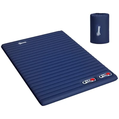Image of Outsunny 2 Person Camping Inflating Sleeping Mat Inflatable Mattress Ultralight Folding Bed Portable Air for Outdoor Backpacking Hiking Travel Blue