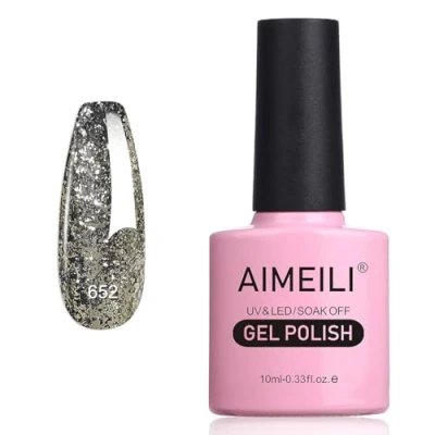 Image of AIMEILI Glitter Gel Nail Polish, UV/LED Soak Off Sparkly Shiny Polish French Gel, Lamp Art Manicure Salon DIY at Home, Long Lasting &amp; Easy to Apply 10ML (652)