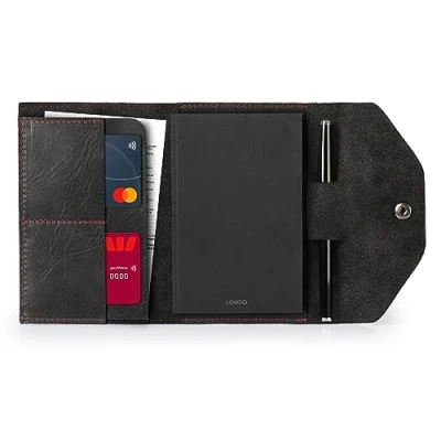 Image of LONDO Genuine Leather Portfolio with Notepad and Snap Closure (Black, Small), OTTO412