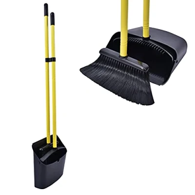 Image of Jekayla Long Handled Dustpan and Brush, Broom Set, Household Dust pan Combo with 54 Inch Handle for Indoor Outdoor Cleaning Sweeping (Black)