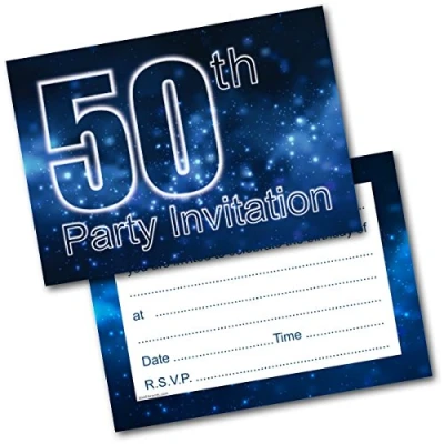 Image of Doodlecards 50Th Birthday Party Invitations Male Invites Pack of 20 Postcards and Envelopes