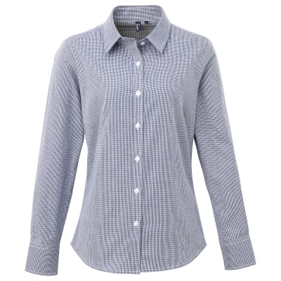 Image of Premier Womens/Ladies Gingham Long Sleeved Shirt (Navy/White) Size 10 UK
