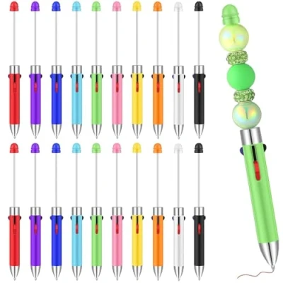 Image of KAHEIGN 20Pcs Plastic Beadable Pens, 15CM 4 in 1 Multicolor Ballpoint Pen Bead Shaft Ink Rollerball 0.7mm Thick Point for Kids Students Office School Supplies (10 Colors)