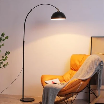 Image of Black Arc Floor Lamps for Living Room Dimmable Arched Lamp with Remote Control &amp; 2700 6000K 12W LED Bulb Included, Modern Arch Standing Lamp, Industrial Tall Bedroom Reading