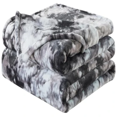 Image of HOZY Fuzzy Faux Fur Throw Blanket, Super Soft and Cozy, Luxury Fluffy Blankets for Bed, Couch, Chair Sofa Tie Dye Grey, 230 X 270cm
