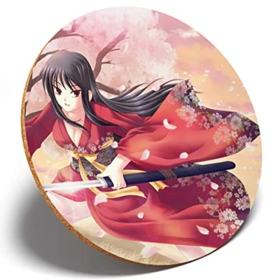 Image of 1 x Samurai Anime Girl Japanese Round Coaster Kitchen Student Kids #2815
