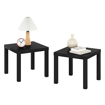 Image of Furinno Classic Homey Square Side Table, Set of 2, Black