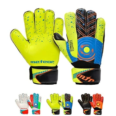 Image of meteor Goalie Gloves for Kids Goalkeeper Football Goalkeeping Boys Youth Adult Junior Children Strong Keeper Grip Finger Protection Prevent Injuries Embossed Back