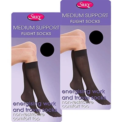 Image of Silky 40 Denier Energising Medium Support Knee High Socks (2 Pair Pack) (Black)