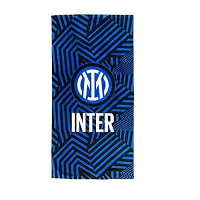 Image of Inter Terry Beach Towel, Logo, 100% Cotton, Official Product, Graphic Nerazzurri,Black/Light Blue,70 x 140