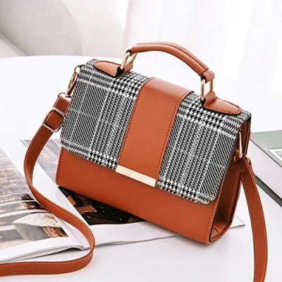 Image of Wiliharui Summer Fashion Women Bag Leather Handbags PU Shoulder Bags Small Flap Crossbody for Messenger Bags,Orange,20x15x6cm