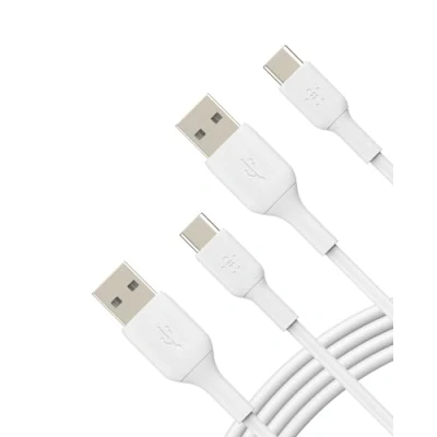 Image of Belkin BoostCharge USB C charger cable, to A type charging cable for iPhone 16, 15, Samsung Galaxy S24, S23, Google Pixel, iPad Pro, Nintendo Switch and more 1m, 2pack, White