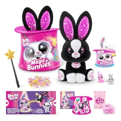 Image of Pets Alive Magic Bunnies Black Bunny (Sootie) by ZURU Electronic Plush Unboxing Surprise Interactive Toy