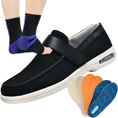Image of Diabetic Footwear Women Shoes for Swollen Feet Mens Perfect Anyone who Suffers from Sensitive Adjustable Closure Edema Arthritis Footwear,Black,43 EU